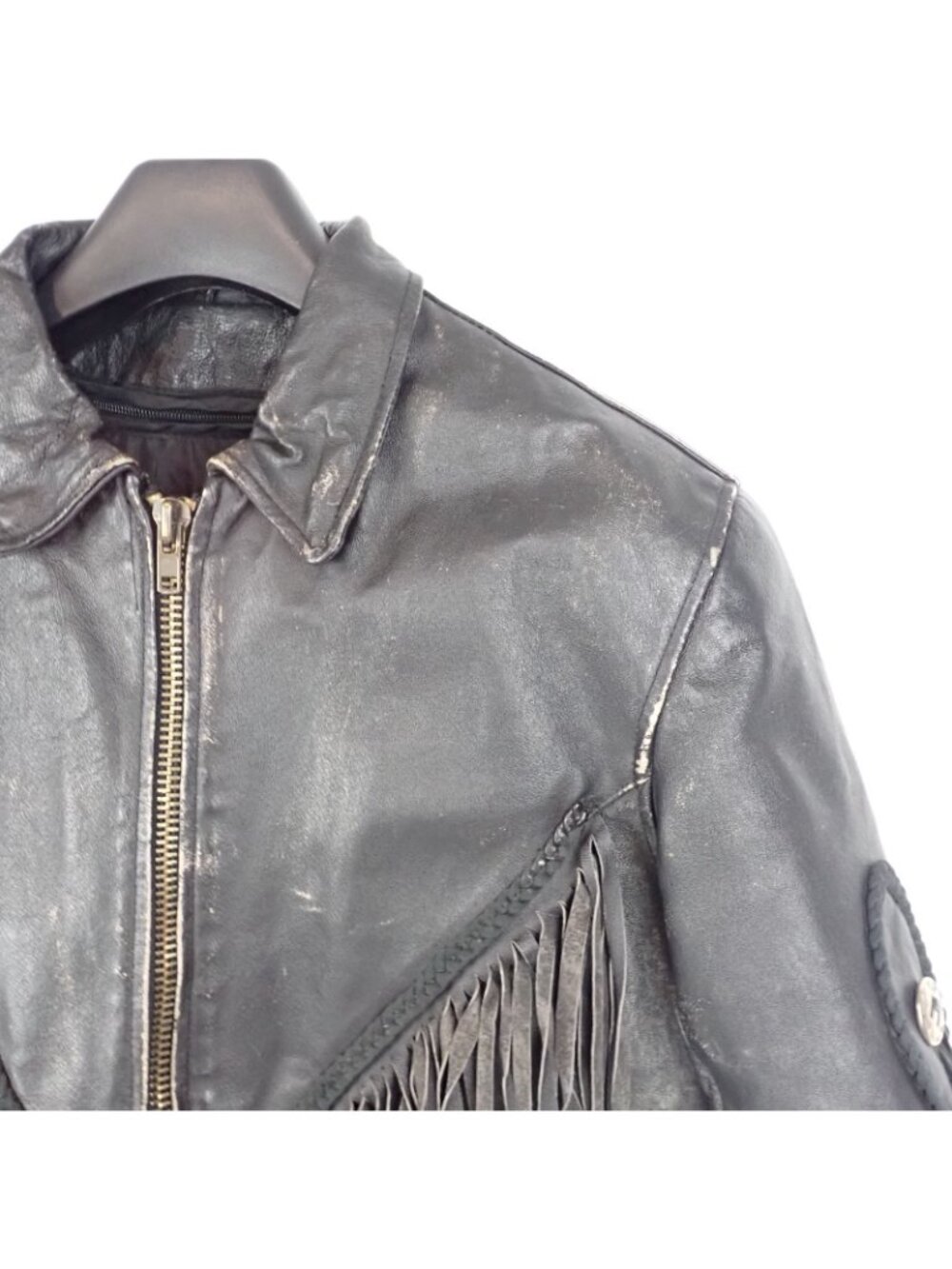 Diamond Plate Womens Black Leather Fringe Removable Liner Biker Western Jacket M - Picture 5 of 8